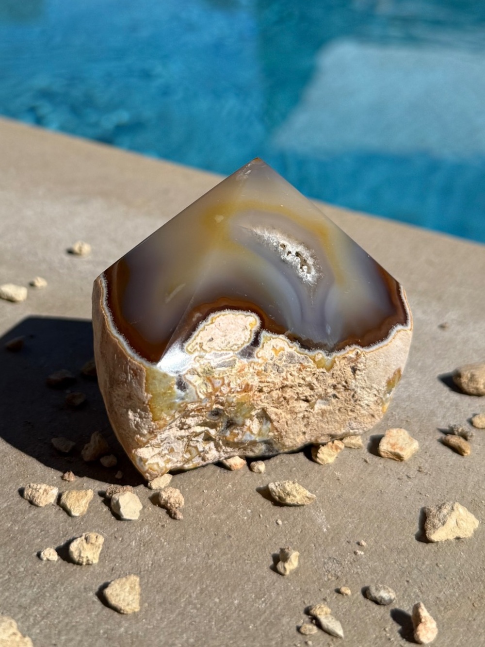 AAA Brazilian Blue Brown Cream Banded Druzy Rough Base Crystal Tower